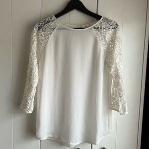 Sheer Blouse with Lace 3/4 Sleeves | White | S